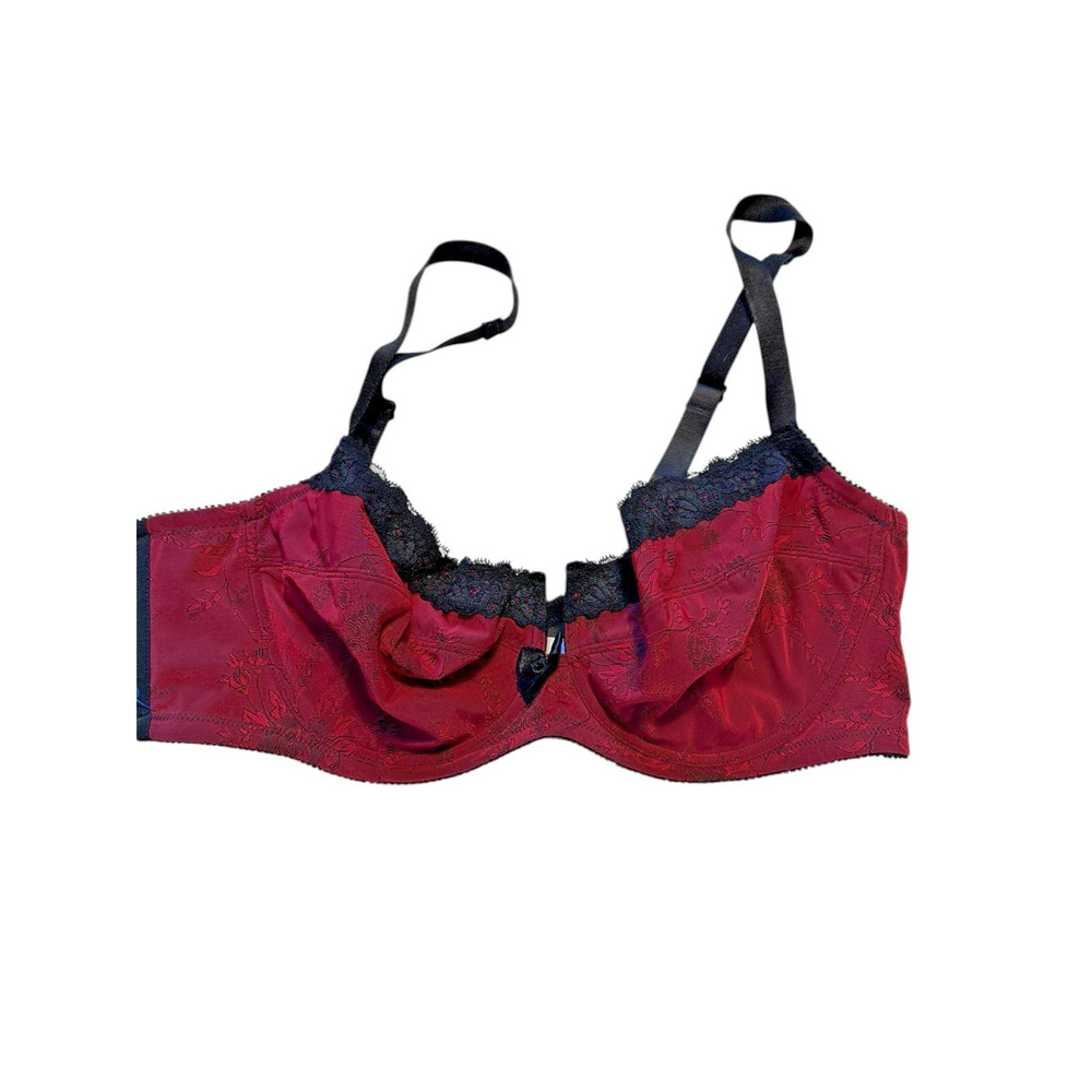 Cacique Women’s 40DD Brasatiny Red Black Lace Valentines Romantic Sexy